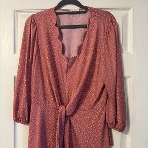 Pink top with black polka dots , twist tie front
